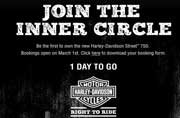    Bookings for the Harley Davidson Street 750 Motorcycle open tomorrow