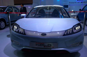 Mahindra display Formula E Racer Halo electric at Delhi Auto Expo